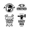 Handyman labels badges emblems and design elements. Carpentry related vector vintage illustration. Royalty Free Stock Photo