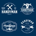 Handyman labels badges emblems and design elements. Tools silhouettes. Carpentry related vector vintage illustration