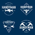 Handyman labels badges emblems and design elements. Tools silhouettes. Carpentry related vector vintage illustration