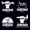 Handyman labels badges emblems and design elements. Tools silhouettes. Carpentry related vector vintage illustration Royalty Free Stock Photo