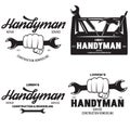 Handyman labels badges emblems and design elements. Tools silhouettes. Carpentry related vintage illustration