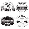 Handyman labels badges emblems and design elements. Tools silhouettes. Carpentry related vintage illustration