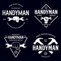 Handyman labels badges emblems and design elements. Tools silhouettes. Carpentry related vector vintage illustration Royalty Free Stock Photo