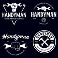 Handyman labels badges emblems and design elements. Tools silhouettes. Carpentry related vector vintage illustration Royalty Free Stock Photo