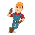 Handyman leaning give thumb up