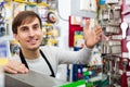 Handyman making door keys Royalty Free Stock Photo