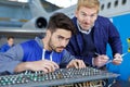 Handyman measuring part airplane motor