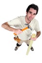 Handyman nailing wood Royalty Free Stock Photo