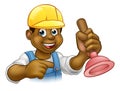 Handyman Plumber Holding Punger Cartoon Character