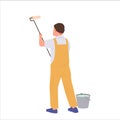 Handyman professional painter cartoon character engaged in home renovation isolated on white