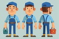 Handyman repair worker plumber in uniform with tools showcased from multiple angles, ready for any home maintenance task in a Royalty Free Stock Photo