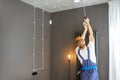 Handyman replacing lightbulb at home Royalty Free Stock Photo