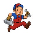 Handyman Running With A Toolbox