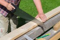 Handyman sawing Royalty Free Stock Photo