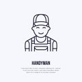 Handyman services logo, repairman flat line icon.