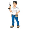 Handyman with a Tool Equipment Belt Holding Cordless Drill Royalty Free Stock Photo