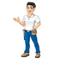 Handyman with a Tool Equipment Belt Present Welcome Hand Royalty Free Stock Photo