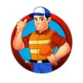 Handyman wearing work clothes and a belt with tools. Royalty Free Stock Photo