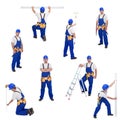 Handyman or worker in different working positions