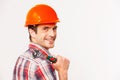 Handyman with wrench. Royalty Free Stock Photo