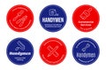 Handymen service circle blue and red badge promo advertising set vector illustration