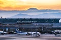 Haneda Tokyo International Airport with Fuji mountain background at Sunset,  Tokyo, Japan Royalty Free Stock Photo