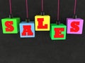 Hang on colorful cubes with text word sales concept