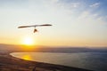 Hang-glider  flight in sky in sunset time over the Kineret, Mevo Hama Royalty Free Stock Photo