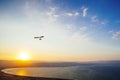 Hang-glider  flight in sky in sunset time over the Kineret, Mevo Hama Royalty Free Stock Photo