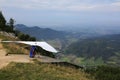 A hang glider flying in the German Alps Royalty Free Stock Photo