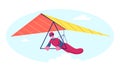 Hang Glider in Helmet and Uniform Soaring Thermal Updrafts Suspended on Harness Below the Wing Royalty Free Stock Photo