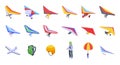 Hang glider icons set, isometric style