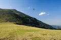 Hang glider just after launch from Monte Cucco Regional Park, Umbria, Italy