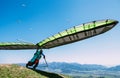 Hang glider launch from top of hill Royalty Free Stock Photo