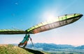 Hang glider launch from top of hill Royalty Free Stock Photo