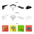 Hang glider, parachute, racing car, water scooter.Extreme sport set collection icons in black,flat,outline style vector