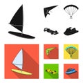 Hang glider, parachute, racing car, water scooter.Extreme sport set collection icons in black, flat style vector symbol