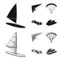 Hang glider, parachute, racing car, water scooter.Extreme sport set collection icons in black,monochrom style vector