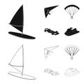 Hang glider, parachute, racing car, water scooter.Extreme sport set collection icons in black,outline style vector