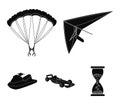 Hang glider, parachute, racing car, water scooter.Extreme sport set collection icons in black style vector symbol stock