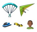 Hang glider, parachute, racing car, water scooter.Extreme sport set collection icons in cartoon style vector symbol