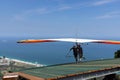 Hang glider taking off from the ramp for a double flight Royalty Free Stock Photo