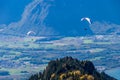 Hang-gliding in Swiss Alps from top of Rochers-de-Naye, near Montreux, Canton of Vaud, Switzerland. Sports Concept Royalty Free Stock Photo