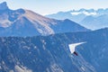 Hang-gliding in Swiss Alps from top of Rochers-de-Naye, near Montreux, Canton of Vaud, Switzerland. Sports Concept Royalty Free Stock Photo