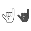 Hang loose gesture line and glyph icon. Shaka vector illustration isolated on white. Hand gesture outline style design Royalty Free Stock Photo