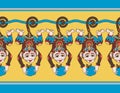 Hang monkey seamless ribbon pattern with a Royalty Free Stock Photo