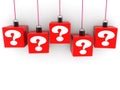 Hang on red cubes with question marks concept Royalty Free Stock Photo