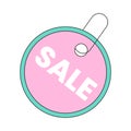 Hang sales tag string 2D linear cartoon marketing sticker Royalty Free Stock Photo