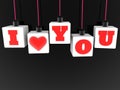 Hang on white cubes with concept I love you Royalty Free Stock Photo