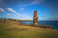 Hanga Roa, Easter Island - July 12 2017: Moai at the harbor of H Royalty Free Stock Photo